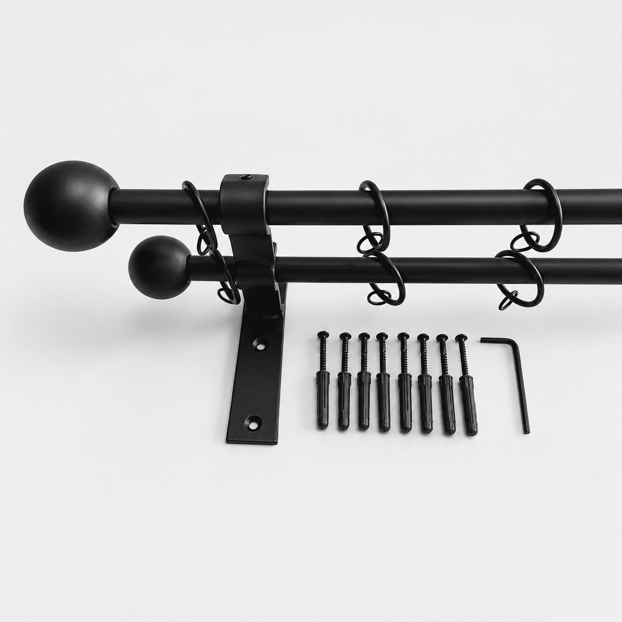 Wrought Iron Metal Double rail curtain voile pole rod with rings and fittings 